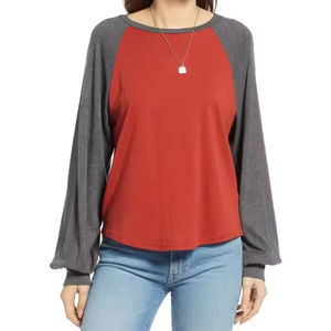 Camiseta de algodón 100% para mujer, primavera/otoño, lisa, de manga larga, holgada, estilo oversize, con calidad económica. - Product Image 1