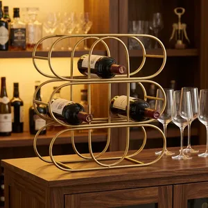 Modern Geometric Gold Metal Wine <b>Rack</b> Freestanding <b>Bottle</b> <b>Storage</b> Organizer Decorative Countertop Display Holder Home Bar - Product Image 3