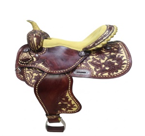 Selle de cheval en cuir pour barrel racing western avec arceau en fibre de verre, disponible en 15 à 17 pouces, équipement équestre, matériel pour chevaux - Product Image 1