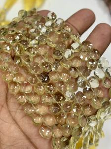 Cuentas facetadas de cuarzo limón natural AAA en forma de corazón, tamaño 6-7 mm aprox. Cadena de 8 Pulgadas - Product Image 3