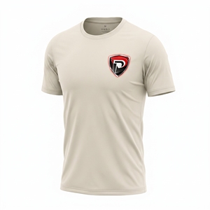 T-shirt décontracté pour homme Dumela personnalisé, beige, manches courtes, col rond, coupe ajustée, séchage rapide, 100 % polyester tricoté, transfert thermique - Product Image 1