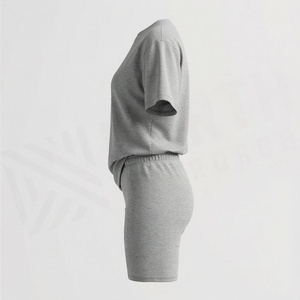 Women's 2 Piece <b>Knitted</b> <b>Set</b> Short Sleeve Crew Neck T Shirt and Above Knee Shorts Solid Gray Casual Spring Summer Wear - Product Image 3
