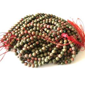 ลูกปัดอัญมณีอูนาไคต์ทรงกลมเจียระไนธรรมชาติ หินแจสเปอร์สำหรับทำเครื่องประดับ คุณภาพสูง - Product Image 4