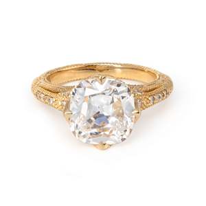 แหวนเพชรทรงโอลด์ไมน์คัท 3 กะรัต เพชรเลี้ยงในห้องปฏิบัติการ ทองคำ 14K สีเหลือง สำหรับผู้หญิง ประดับมงกุฎหรูหรา ขอบมิลเกรน แหวนหมั้นสไตล์วินเทจ - Product Image 3