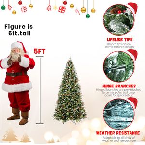 Árbol de Navidad Artificial Iluminado de 1.5 m (210 cm) con Ramas de PE/PVC Premium, 250 Luces, Piñas y Bayas Rojas, Base Metálica Plegable - Product Image 2