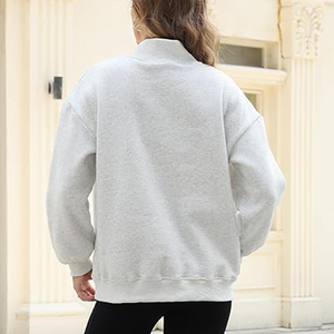 OEM/ODM Women Embroidered Oversized Mock Neck Solid Fleece 100% Cotton Lightweight Breathable Streetwear <b>Drop</b> Shoulder Full - Product Image 6