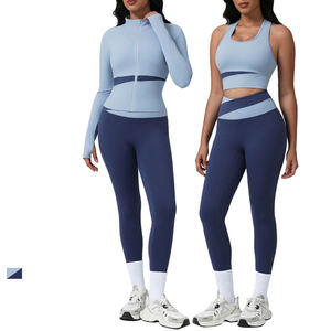 LD0009 Conjunto de Yoga Transpirable y Ecológico con Bloques de Color para Mujer, Top Deportivo de Manga Larga, Leggings Levanta Glúteos para Correr - Product Image 2