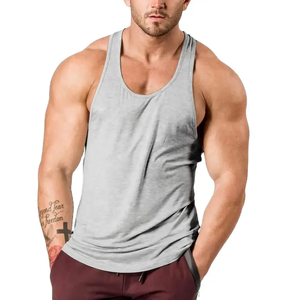 <b>Men's</b> Solid Color Breathable Polyester Tank Top O-Neck Casual Workout <b>Singlet</b> Knitted Sport Wear - Product Image 4