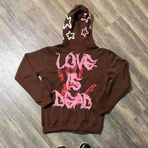 Mens Brown Full Zip Skull Graphic Hoodie Y2K Streetwear Hooded Sweatshirt Oversized <b>Gothic</b> <b>Jacket</b> - Product Image 3