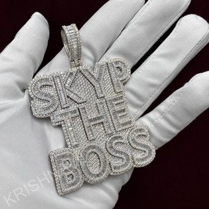Collier personnalisé avec pendentif lettre en argent sterling 925 plaqué or, serti de moissanite taille brillant, style Hip Hop Bling - Product Image 4