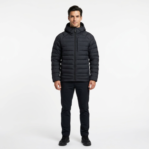 Veste d'hiver matelassée à capuche pour homme, coupe-vent, décontractée, fermeture éclair sur le devant, couleur unie, épaisse, coupe classique - Product Image 2