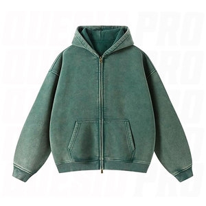 Sudadera con capucha personalizada para hombre y mujer, con cremallera completa, de forro polar, estilo vintage con lavado ácido, oversize, streetwear, de algodón de alto gramaje - Product Image 5