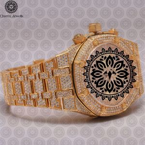 Charm Jewells Luxury Men's Yellow Gold Diamond <b>Watch</b> Round Analog <b>Mechanical</b> Chronograph 43mm Folding Clasp - Product Image 3