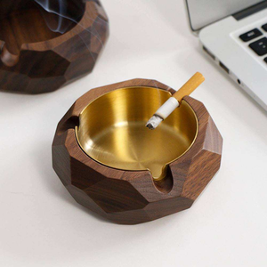 Cendrier en laiton avec cendrier à cigares en bois artisanal, cendrier de table en bois pour la maison, le bureau, le bar, le restaurant - Product Image 1