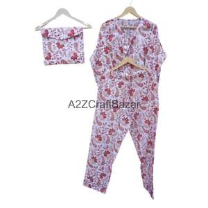 Ensemble pyjama de nuit pour femmes, fait main, hiver, romantique, imprimé floral, 100% coton, respirant, doux, taille élastique, col rond - Product Image 6