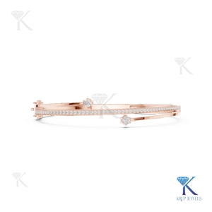 Lab Grown Diamond Round Brilliant Cut Filled Bypass <b>Bangle</b> 14K/18K <b>Solid</b> <b>Gold</b> Pave Luxury Unisex Bridal Jewelry - Product Image 3