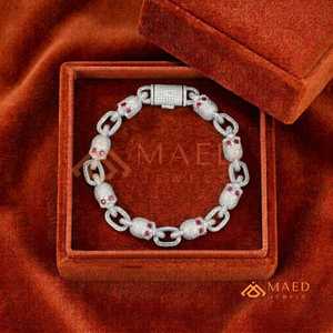 สร้อยข้อมือเงินแท้ 925 ลายหัวกะโหลกประดับมอสซาไนต์ สไตล์ฮิปฮอป ดีไซน์หรูหราสำหรับผู้ชายและผู้หญิง - Product Image 5