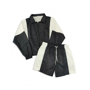 Conjunto Deportivo de 2 Piezas para Mujer, con Bloques de Color, Cierre de Cremallera, Estilo Deportivo, Manga Larga, Pantalones Cortos, Transpirable, de Poliéster, para Primavera/Verano - Product Image 1
