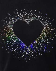 T-shirt en coton noir pour femmes avec motif cœur en strass, manches courtes, décontracté, tendance, impression de logo personnalisé, tee-shirt d'été pour femmes - Product Image 5