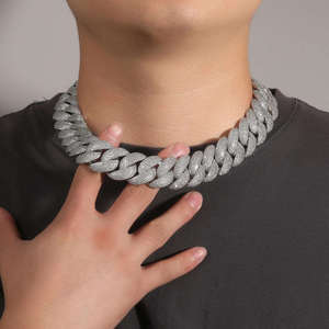 Collar de eslabones de moissanita plateado, cadena llamativa y pesada, joyería de moda de lujo brillante, colección de regalos premium - Product Image 2