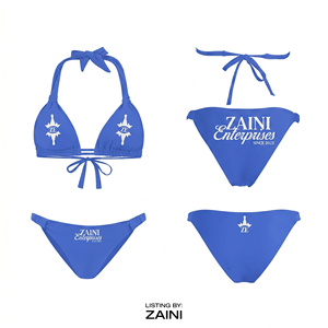 Conjunto de Bikini Reversible de Cintura Alta con Escote Pronunciado, 220 GSM, Poliéster, 1 Pieza, Diseño de Panel con Ribete Rojo Sólido, Logotipo Personalizado - Product Image 1
