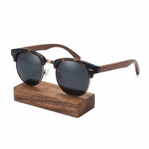 Retro <b>Round</b> Wooden <b>Sunglasses</b> With Polarized Lenses Custom Logo Double Cross Bar Flat Top Wood Frame <b>Sunglasses</b> Wholesale - Product Image 5