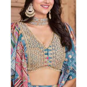 Ensemble Lehenga Choli en Chinon brodé Dori bleu ciel royal avec dupatta - Product Image 3
