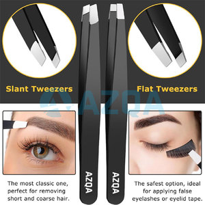 Ensemble professionnel de 4 pinces à épiler en acier inoxydable avec revêtement noir, pointes inclinées et brosse à cils au design personnalisé - Product Image 5