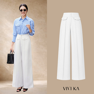 Women's Elegant <b>White</b> High Waist Straight Leg Tailored Casual Office <b>Trousers</b> Flap Pocket Detail Anti-Wrinkle Spandex/Polyester - Product Image 1