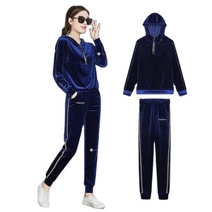 New Stylish Women's Half Zip Loose Casual Blank Hooded Track Suit Pullover Hoodie Survetement Velour Plain Velvet Sweat Suit - Product Image 1