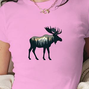 เสื้อยืดสั้นแฟชั่นผู้หญิงลายภูมิทัศน์ป่า - Product Image 2