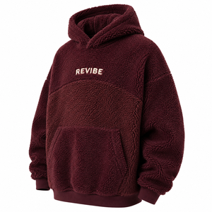 Custom <b>Mens</b> <b>Burgundy</b> Sherpa Fleece <b>Hoodie</b> Heavyweight Oversized Winter Pullover OEM Clothing Manufacturer - Product Image 4