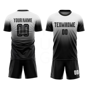 Custom Sublimated Soccer Jersey Shorts Set Men's Black White Gradient Crew Neck Moisture Wicking All Seasons Teamwear - Product Image 3