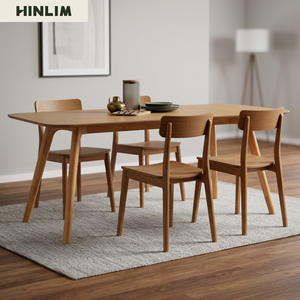 Mesa de Comedor de Diseño Escandinavo Moderno, Muebles para el Hogar Estables, Tablero de Chapa de Fresno Natural, Patas Rectangulares, 6 Plazas - Product Image 3
