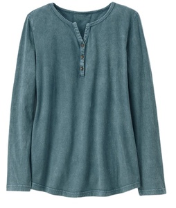 Vente en gros T-shirt Henley solide à manches longues délavé vintage T-shirt en coton tricoté léger et confortable pour femme - Product Image 3