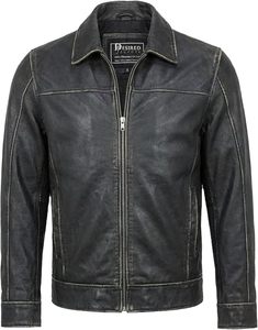 Diesel Men's Genuine Leather Moto <b>Jacket</b> Turn-down Collar Zipper Closure Solid Black Regular Length Autumn Wear - Product Image 3