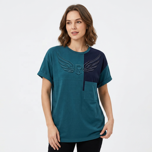 T-shirt décontracté pour homme à manches courtes en tricot color-block, col rond, coupe classique, 100% coton, imprimé bleu sarcelle et bleu marine - Product Image 3
