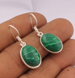 Natural Malachite Gemstone Engagement Earrings 925 Sterling <b>Silver</b> <b>Wire</b> Wrapped Vintage Water Drop Handmade Boho Green Drop - Product Image 2