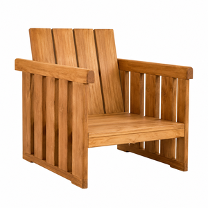 Chaise de jardin d'extérieur de luxe scandinave contemporaine en teck massif, imperméable et durable, avec cadre latéral, pour villa, école et parc - Product Image 1