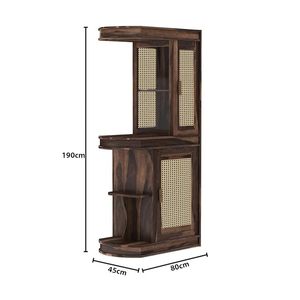 Mueble Bar Redondo de Madera con Almacenamiento para Vino y Bebidas, Acabado en Nogal, Mueble Exhibidor de Licores para Sala de Estar o Comedor - Product Image 2