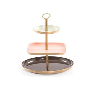 Moderno Soporte Rectangular de 3 Niveles para Postres con Marco Metálico en Tono Dorado y Bandejas en Tonos Pastel para Cenas en Casa y Recepción de Invitados, de la India - Product Image 6