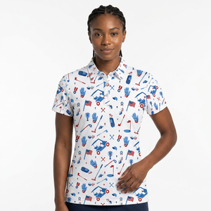Polo pour femme 100% polyester tricoté à manches courtes séchage rapide imprimé motif golf vêtements de sport décontractés - Product Image 4