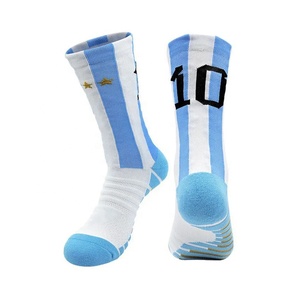 Calcetines Deportivos Estilo Argentino, Antideslizantes, con Base Acolchada, Transpirables, Tejido de Punto a Rayas, para Entrenamiento de Baloncesto - Product Image 1
