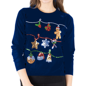 Custom Sequined Christmas Tree Garlands Pattern Long Sleeve Pullover Women Winter Cotton Fleece Knit Fashion Holiday <b>Sweatshirt</b> - Product Image 1