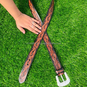 El más nuevo cuero genuino occidental cuero mecanizado a mano y cinturones florales pintados a mano Real hecho a mano cuero mecanizado cinturones Unisex - Product Image 2