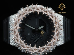 นาฬิกาข้อมือผู้ชาย Pahal Jewels รุ่นหรูหรา ทรงแปดเหลี่ยม ประดับเพชร หน้าปัดอนาล็อก-ดิจิตอล ตัวเรือนสแตนเลสสตีล ขนาด 43 มม. พร้อมตัวล็อคแบบ Deployment Clasp - Product Image 3
