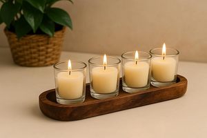 Glass Rectangle Candle Holder Tray Cup Display Rack Handmade Decorative Still Life Pattern Heat Resistant Asian Zen Design Decor - Product Image 1