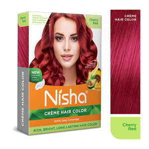 Nisha Cherry-Red Creme Color de cabello para mujer 20G + 20ml Bolsa de larga duración 100% Cobertura gris Color de cabello permanente - Product Image 5