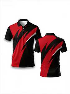 Polo de Manga Corta para Hombre, Estampado Geométrico Negro y Amarillo, Estilo Deportivo de Secado Rápido, Tejido de Poliéster - Product Image 2