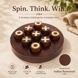 Juego de Tres en Raya Redondo Hecho a Mano con Madera de Palisandro de la India |   Juego de Mesa de Estrategia XO de Madera |   Juego de Mesa Familiar, Regalo de Viaje para Niños y Adultos - Product Image 3
